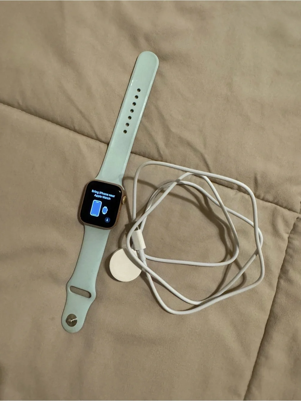 Apple Watch with Mint Green Sport Band and Charger